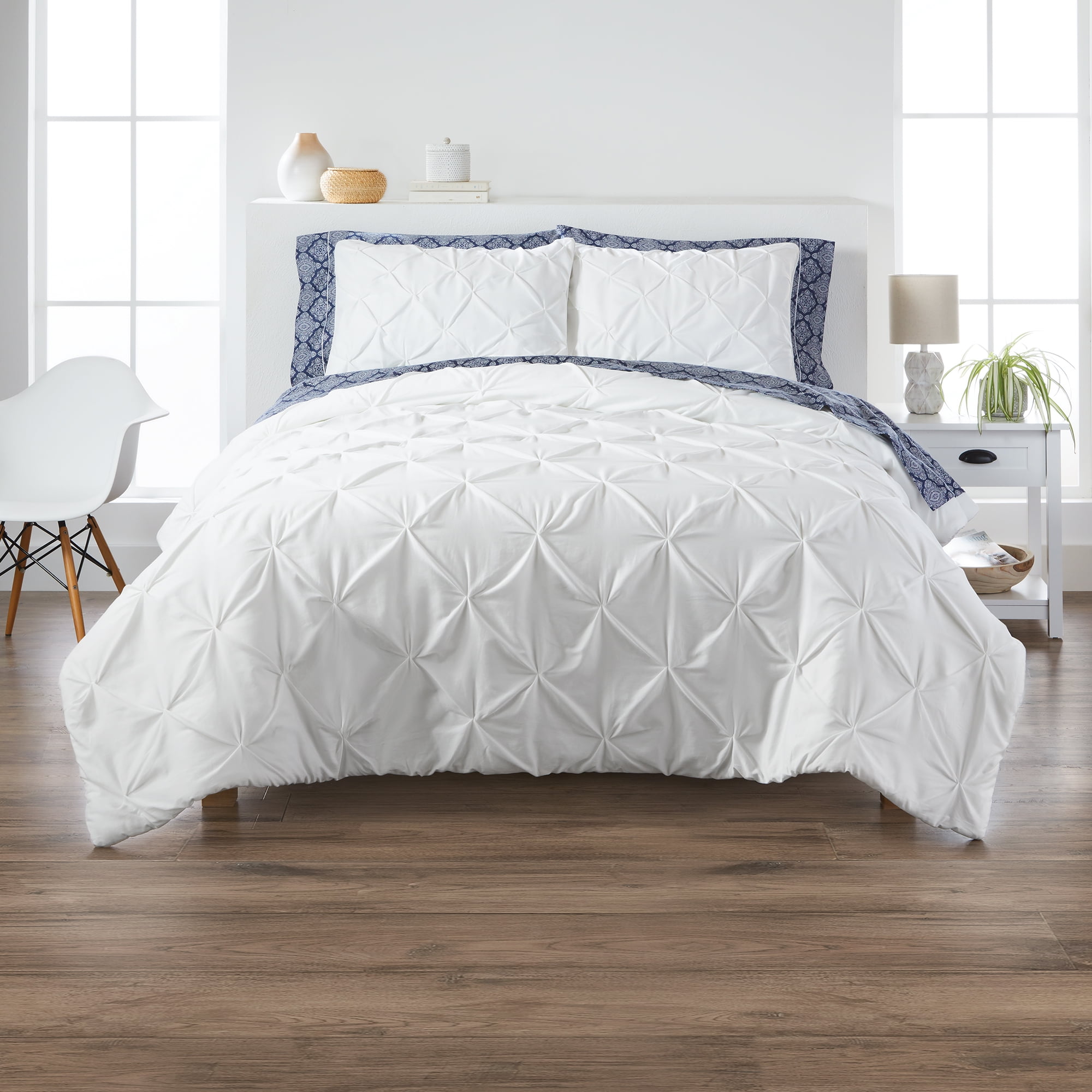 Better Homes & Garden White Cotton Blend Pintuck 3 Piece Comforter Set, King