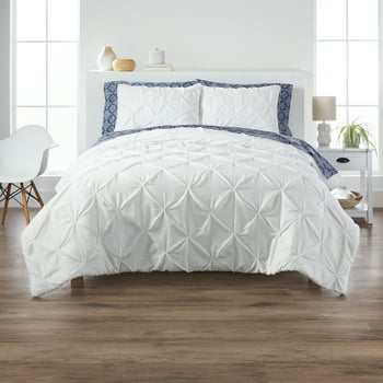 Better Homes & Garden White Cotton Blend Pintuck 3 Piece Comforter Set, Full/Queen