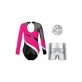 thumbnail image 2 of TiaoBug Kids Girls Long Sleeve Gymnastics Dance Leotard with Metallic Shorts Headwear Athletic Workout Activewear Hot Pink 8, 2 of 7