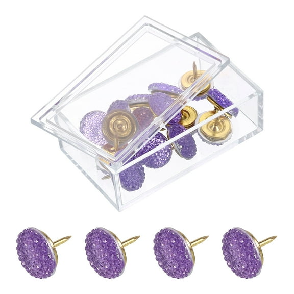 15Pack Rhinestone Push Pins, 14mmx14mm Shiny Diamond Decorative Thumb Tacks Upholstery Tacks for Cork Board Bulletin Board Wall Hangings, Purple/Gold