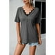 thumbnail image 2 of Camisa de manga corta con cuello en V de encaje para mujer, moda de verano, informal, adelgazante, blusa de manga corta de verano para mujer, gris oscuro XL, 2 of 8