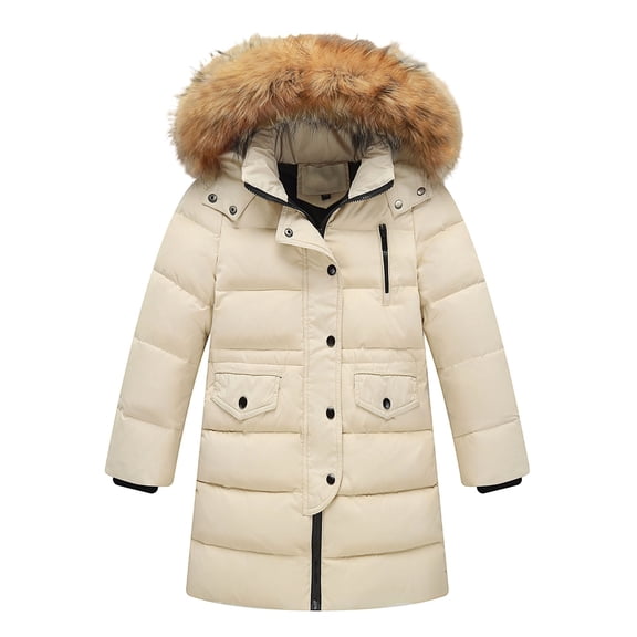 EnJoCho Kids Long Parka Coats Winter Padded Waterproo𝖿 Puffer Jackets Boys Girls Fa𝗎x-F𝗎r Hood Quilted Snow Ski Down Outwear Thermal Insulated Windproof Hooded Winter Coat