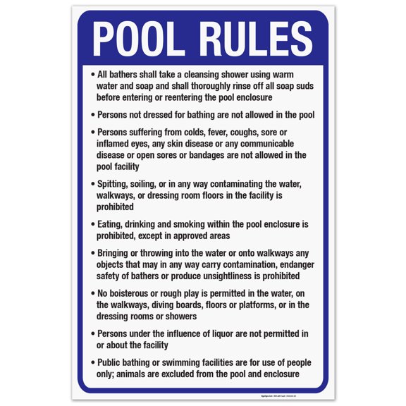 Nevada Pool Rules Sign, Complies With State Of Nevada Pool Safety Code, 24x36 Corrugated Plastic