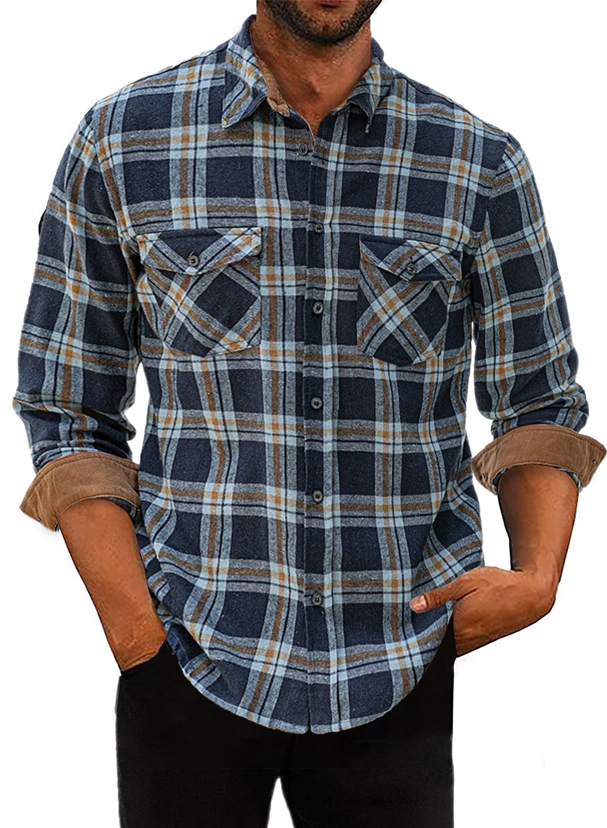 JMIERR Mens Flannel Shirts Long Sleeve Plaid Shirt for Men Pockets ...
