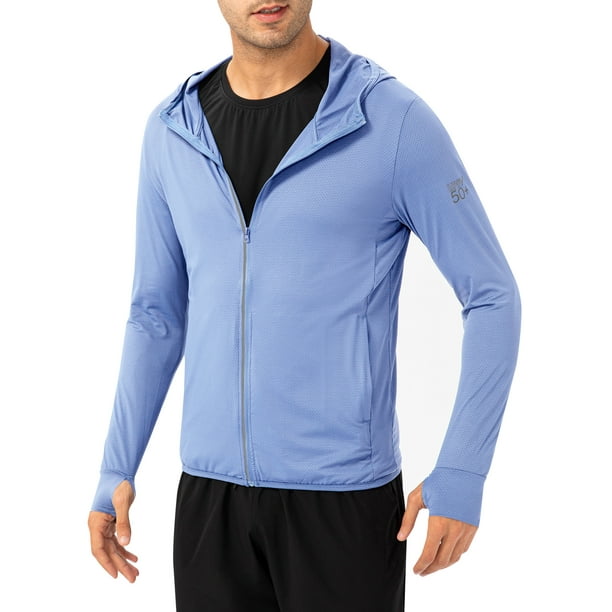 Chaqueta con capucha para hombre, con cremallera completa, protección solar, manga larga