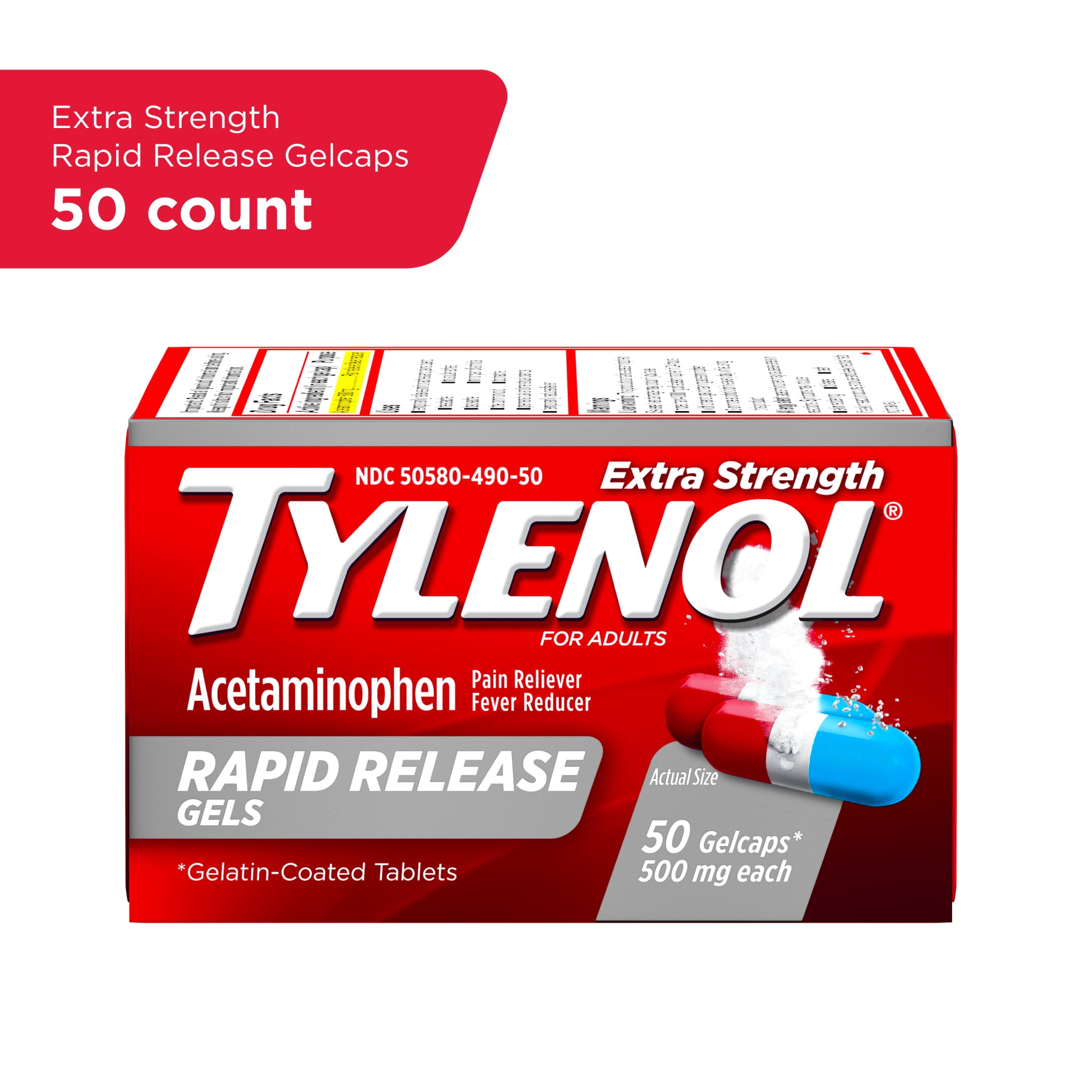 (3 pack) Tylenol Extra Strength Pain Relief Rapid Release Gels 500mg, Value Size, 100 Count, 2 Pack