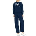 thumbnail image 4 of YUGYXL 2 Piece Lounge Sets for Women Fall Sweatsuits Bow Print Long Sleeve Crew Neck Wide Leg Sweatpants Matching Tracksuit Dark Blue M, 4 of 7