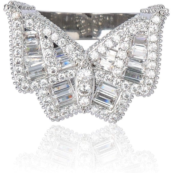 14K Gold Butterfly Design Ring, Hip-Hop Style Densely Set Mossanite Ring, Delicate Elegance to Adorn Her Finger,Fathers Day From Wife