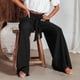 thumbnail image 4 of Pantalones Anchos Pantalones largos informales de pierna ancha con cordones para mujer, pantalones largos de verano a la moda (negro XL) Kuymtek para Mujer Negro T S, 4 of 6