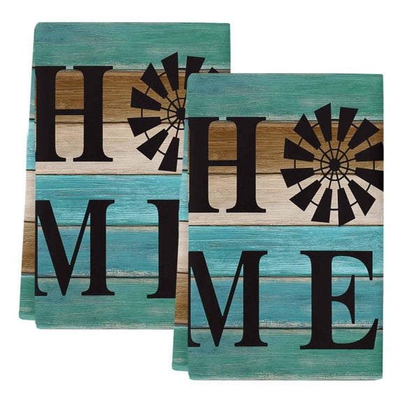 Dish Towels, Windmill Home Absorbent Kitchen Towels 2 PCS, Teal Farmhouse Wood Grain Microfiber Hand Towels Dish Cloths Tea Towels for Home Bathroom Cleaning Drying,18X28-Inch,