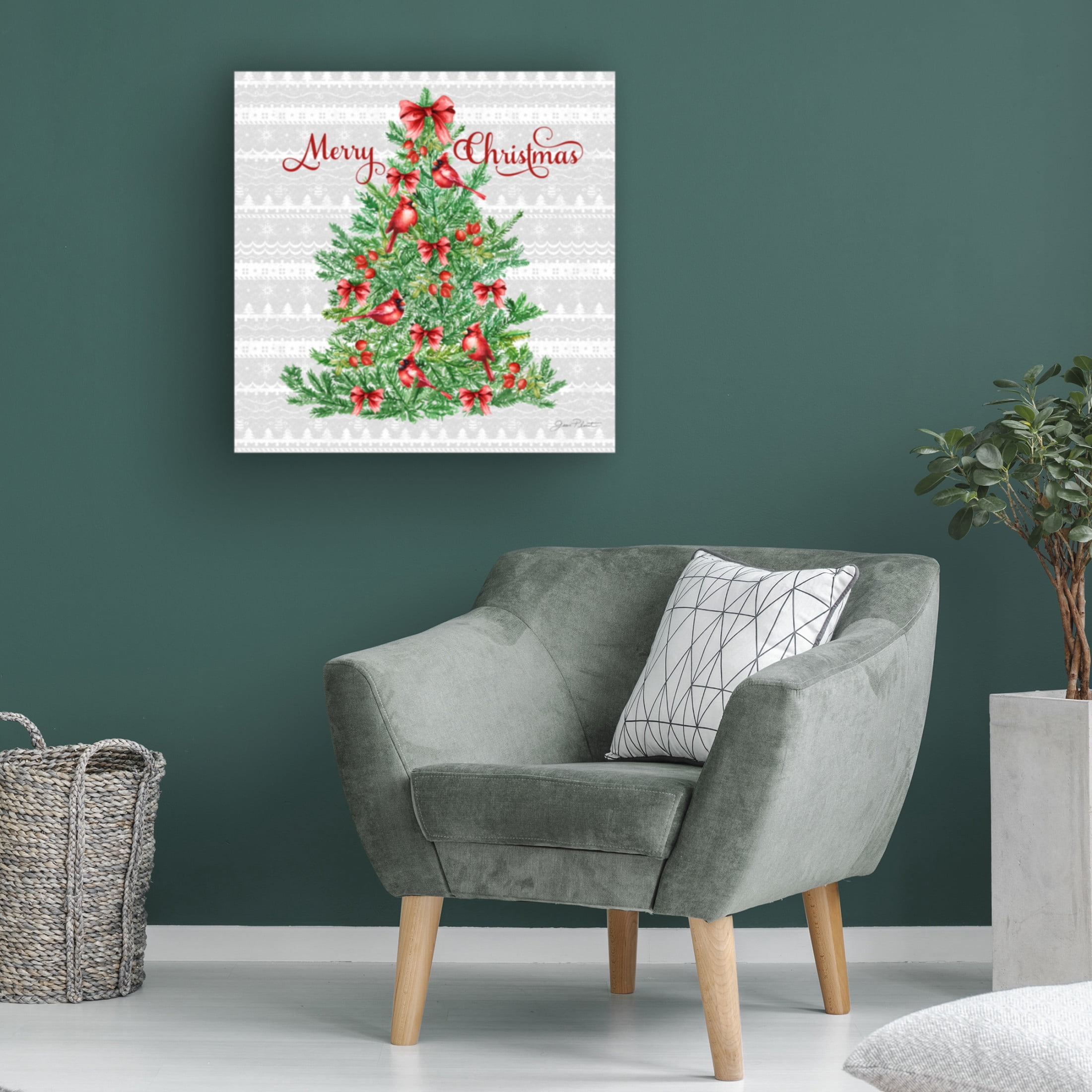Canvas Wall Art - Jean Plout 'Red Cardinal Christmas Beauty B' Wall Art for Living Room, Bedroom, or Office Décor by Trademark Fine Art - 24 x 24 Inches