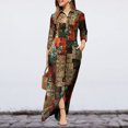 thumbnail image 4 of Vestido largo bohemio con cuello en V para mujer vestido Vintage dividido vestido camisero Retro para primavera y verano, 4 of 7