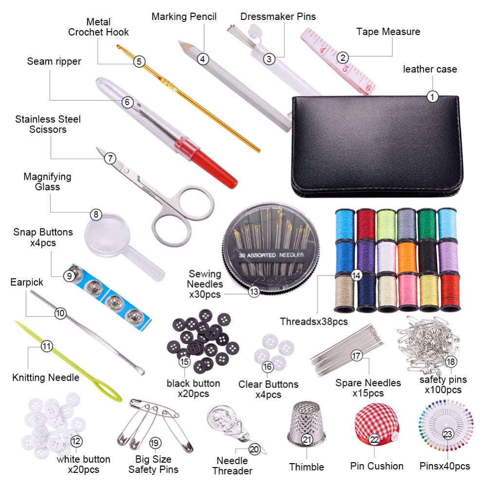 Sewing Knitting Tools Kits 272pcs Sewing Supplies with Buttons Pins Scissors Pencil Sewing Threads Knitting Neddles Crochet Hooks Cloth