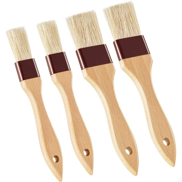 4 brochas para repostería, brocha para aceite con cerdas de jabalí y mangos de madera de haya, brocha para aceite de barbacoa para untar mantequilla, brocha para hornear (1 pulgada, 1 1/2 pulgadas) Ormromra WRJM-290