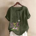 thumbnail image 2 of Fewfanhot Women's Linen Short Sleeve Top, Floral Print Button Round Neck Casual Blouse Loose Fit Bohemian Style T-Shirt for Spring Summer Daily Wear, 2 of 5