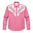 thumbnail image 4 of IROINNID Men Western Floral Embroidery Contrast Yoke Turndown Collar Long Sleeve Button Down Shirt, Vintage Cowboy Casual Dress Top for Party Stage Daily Western Style Outfit(Pink,S), 4 of 4