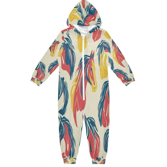 RMDQTR Ultra-Soft Crystal Velvet One-Piece Pajamas/Loungewear Horses Pattern