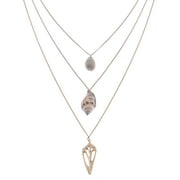 FEINUHAN Women's Boho Gold Toned 3 Layer Chain Cowrie Conch Shell Faux Peral Pendant Beach Necklace
