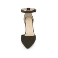 thumbnail image 5 of BLISSFUL STEP Women's Ankle Strap Pumps Pointed Toe High Block Heel Faux Suede Dress Shoes Coffee 9, 5 of 6