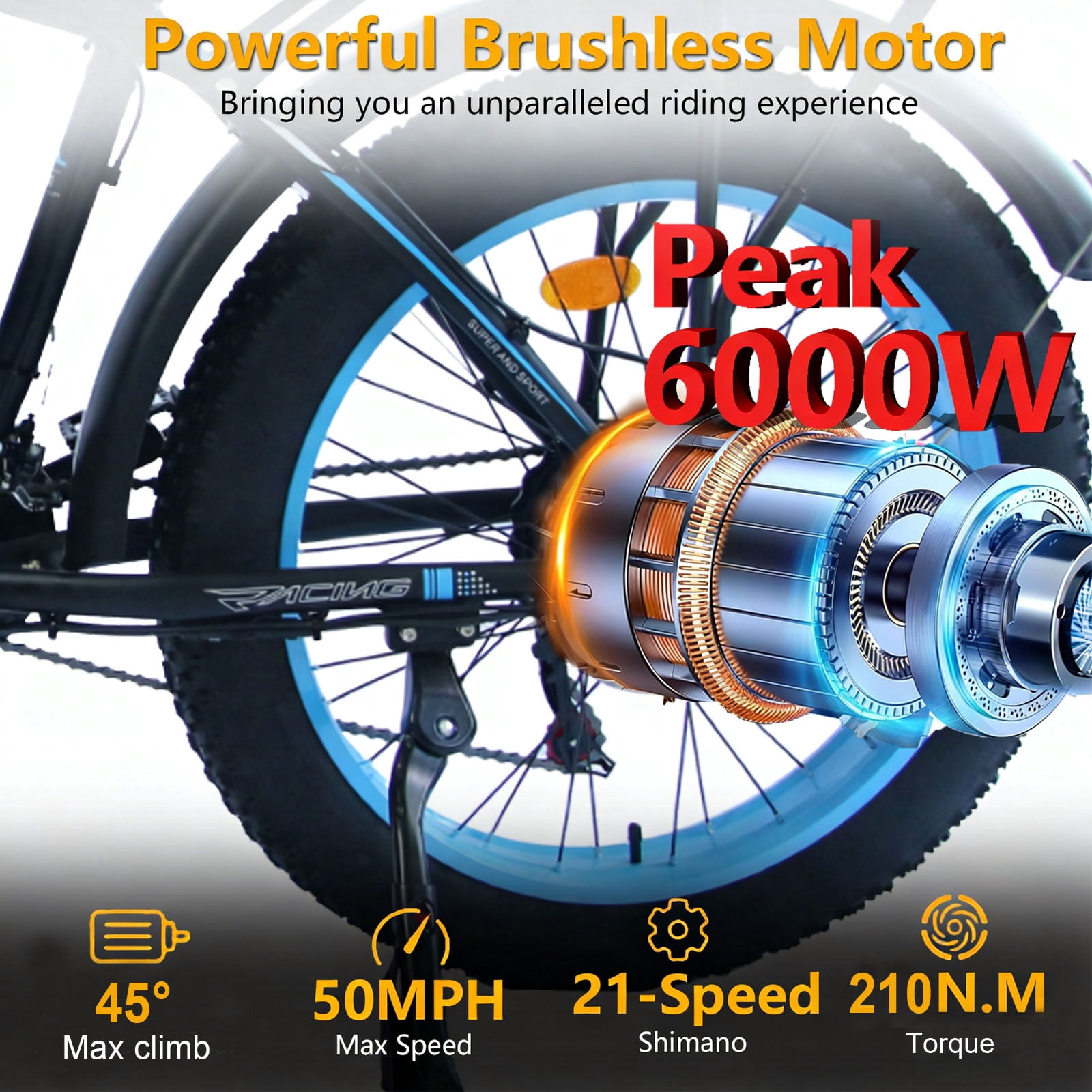 6000W Peak Dual Motor Ebike, 60V 25AH Battery Electric Bike for Adults,AWD 21-Speed 50MPH Mountain Snow E-Bike with 26" x 4.0 Fat Tire, Long Range Mountain Dirt Bike for Off-Road Snow Sand