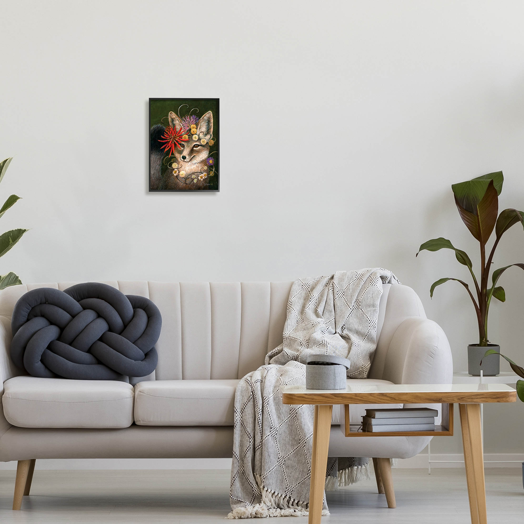 Stupell Industries Botanical Fox Flowers Painting Black Framed Art Print Wall Art, Design by Carolyn Schmitz