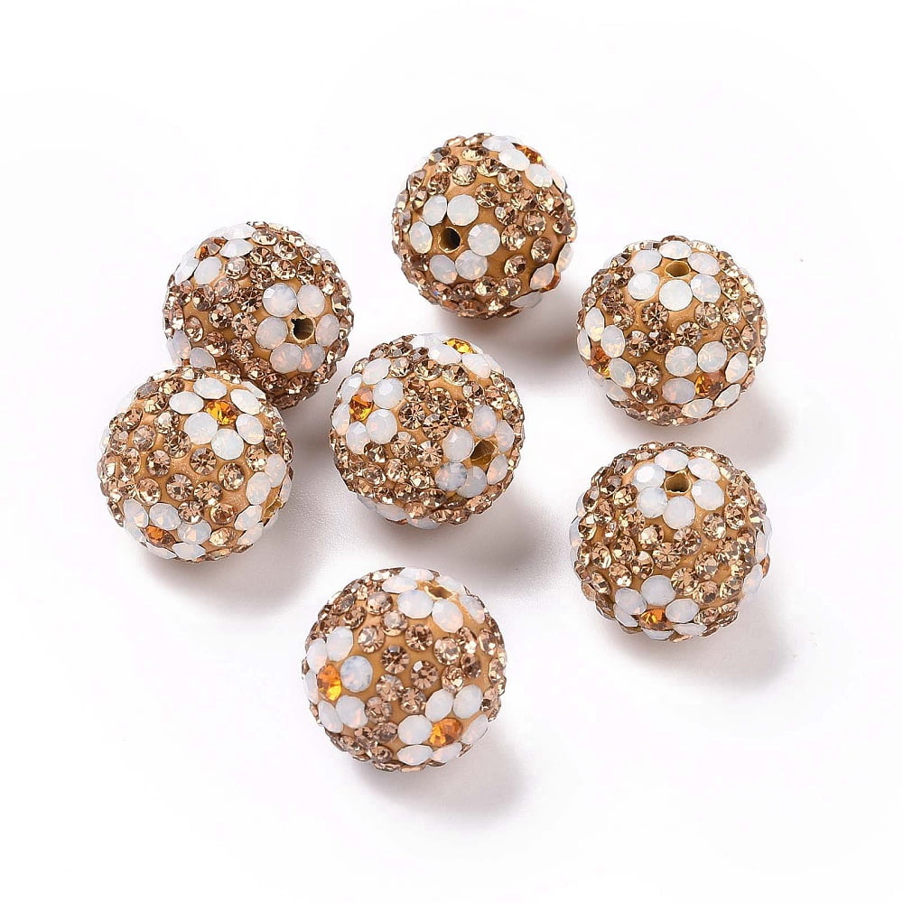 Polymer Clay Rhinestone Beads Pave Disco Ball Beads Round with Flower Mixed Color 16mm Hole: 1.6~1.8mm