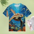 thumbnail image 4 of Nautical Green Sea Turtles Womens Tops Women's Fashion Casual Short Sleeve Flower Print Round Neck Pullover Top Blouse, 4 of 6