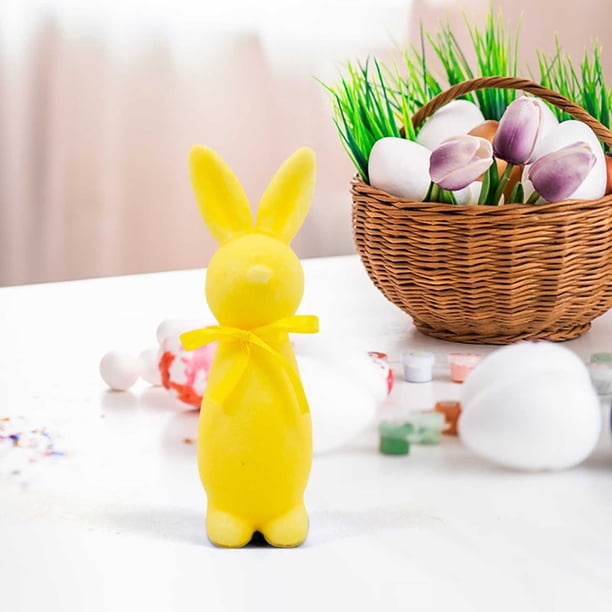 Estatua de Conejo de Pascua con Lazo, Brillante, para Escritorio, de Espuma Flocada, para Decoración de Interiores, 23 Cm (9 Pulgadas)