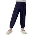 thumbnail image 2 of SGFCWSX Jogger Pants for Girls Elastic Waist Solid Color Tapered Leg Soft Sweatpants Navy Size 3-4Years, 2 of 7