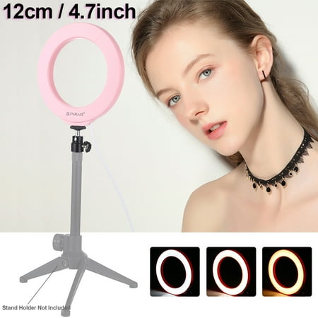 Image of Rosnek 4.7 Selfie Ring Light with Tripod Stand and Phone Holder 12cm USB 3 Modes Dimmable Selfie Ringlight for Live Stream/Makeup/YouTube Video