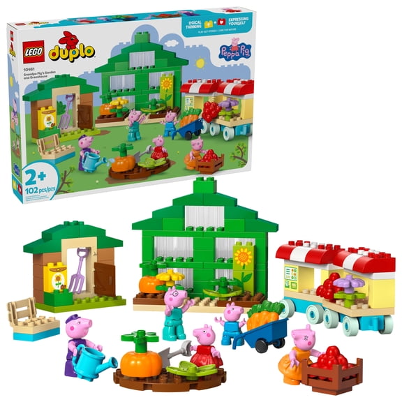 LEGO DUPLO Peppa Pig Grandpa Pig’s Garden and Greenhouse - Peppa Pig Toy for Toddlers - Preschool Learning and Sensory Toy for Girls and Boys Ages 2  - Sensory Toy with 5 Peppa Pig Characters - 10461