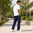 thumbnail image 5 of Men's Multi Pocket Work Pants Straight Leg Drawstring Waist Loose Fit Outdoor Hiking Breathable Cargo Trousers, 5XL, 5 of 5