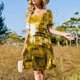 thumbnail image 4 of Vestido de manga corta con estampado de bola de discoteca en amarillo dorado, vestido de verano, vestido de verano, ropa de verano para mujeres coreanas, 4 of 7