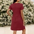 thumbnail image 4 of FRSASU Women's Mini Dress Casual V Neck Short Sleeve Pleated Dresses Solid Color Loose Fit Fashion Summer Dress Wine, 4 of 7