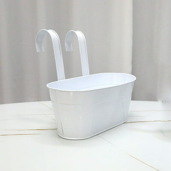 Metal Hanging Planter, 12X6inWhite Galvanized Bucket, Deck Rail Balcony Railing Outdoor Hanging Flower Basket