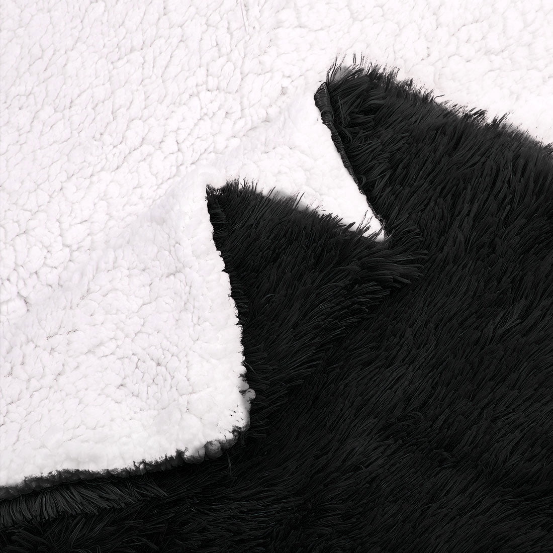 Unique Bargains Shaggy Faux Fur Soft Sherpa Blanket Black Throw(50" x 60")