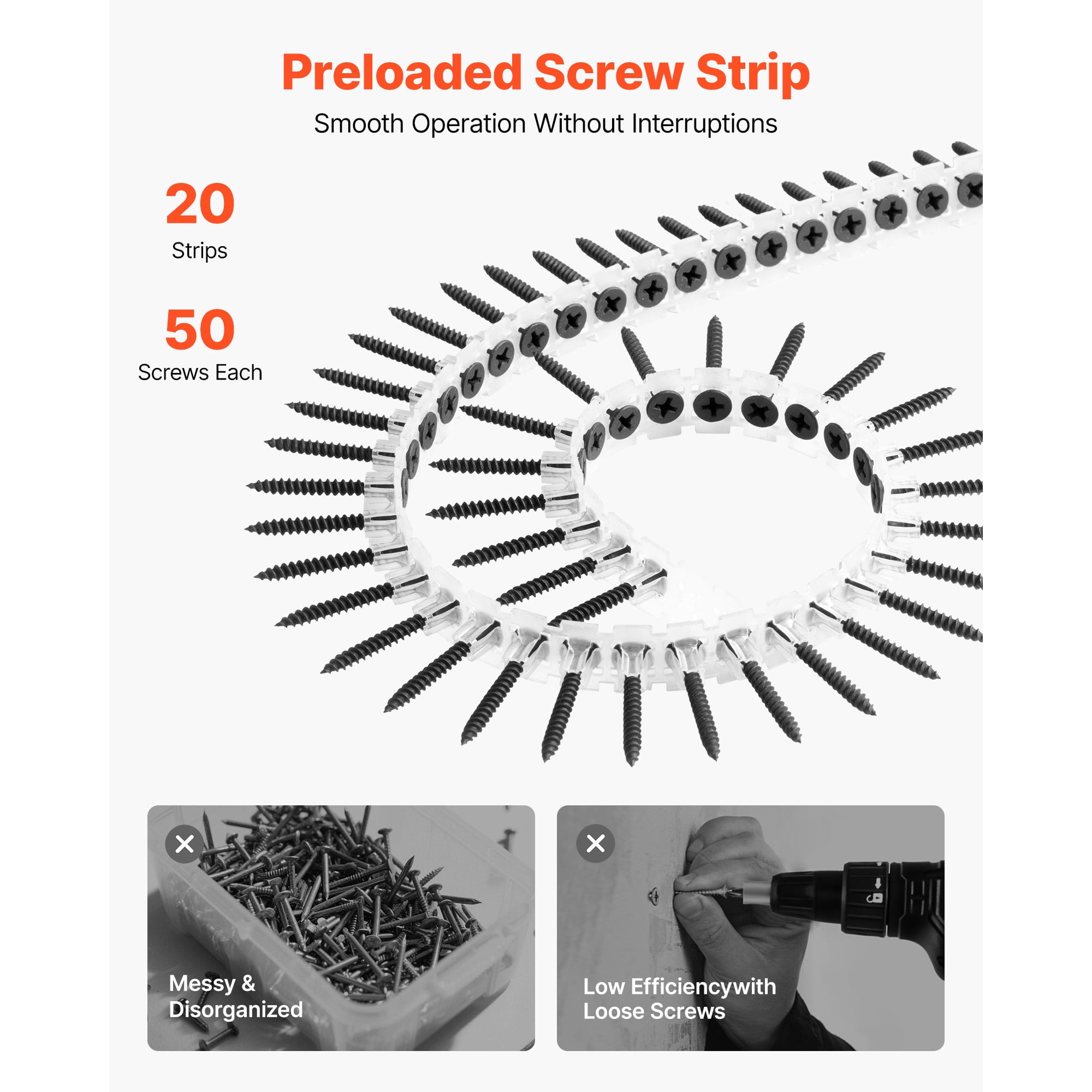 KFFKFF #6 x 1-1/4 inch Drywall to Wood Collated Screws, Durable Alloy Steel Self-Drilling Screws for Various Applications, Ideal for Home Projects and Renovations (1000 Pieces per Box)