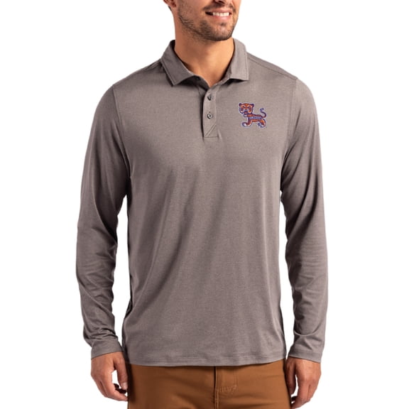 Men's Cutter & Buck  Gray Clemson Tigers Vault Coastline Epic Comfort Long-Sleeve Polo