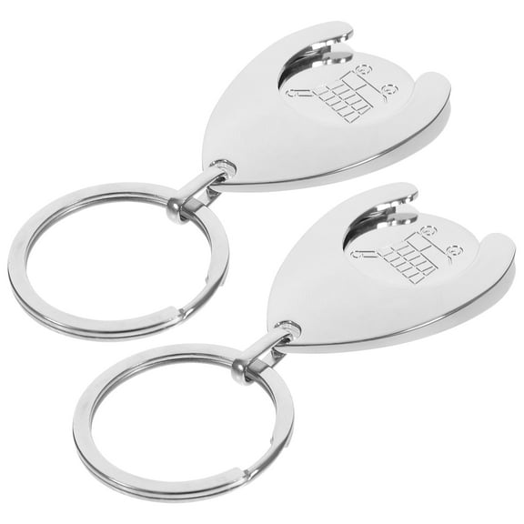 FELTECHELECTR Coin Holder Keychain Shopping Cart Shape Silver Key Decoration Bag 2Pcs