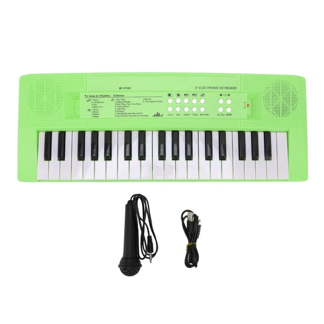 Children Electronic Keyboard Plastic Bright Color Birthday Gift Funny 37 Keys Piano Keyboard Toy With Microphone For Kid For Home Green