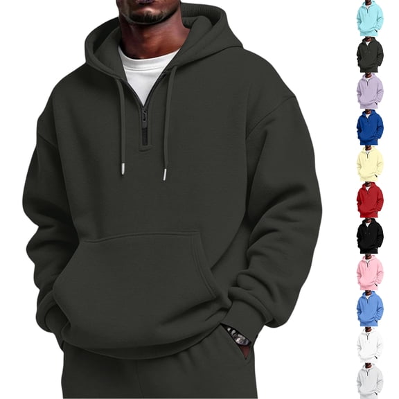 Qwertyu Big and Tall Hoodies for Men Crew Neck Long Sleeve Quarter Zip Up Sweatshirt Fall Winter Casual Loose Pullover Hoodies with Pockets Royal Blue L
