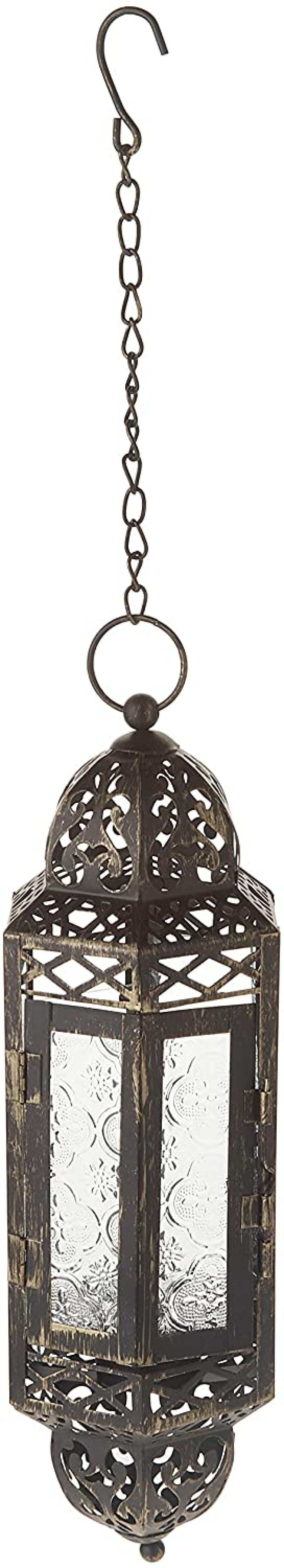 Lantern Metal & Glass Round Handle in Antique Gold Finish with Filigree Accents 