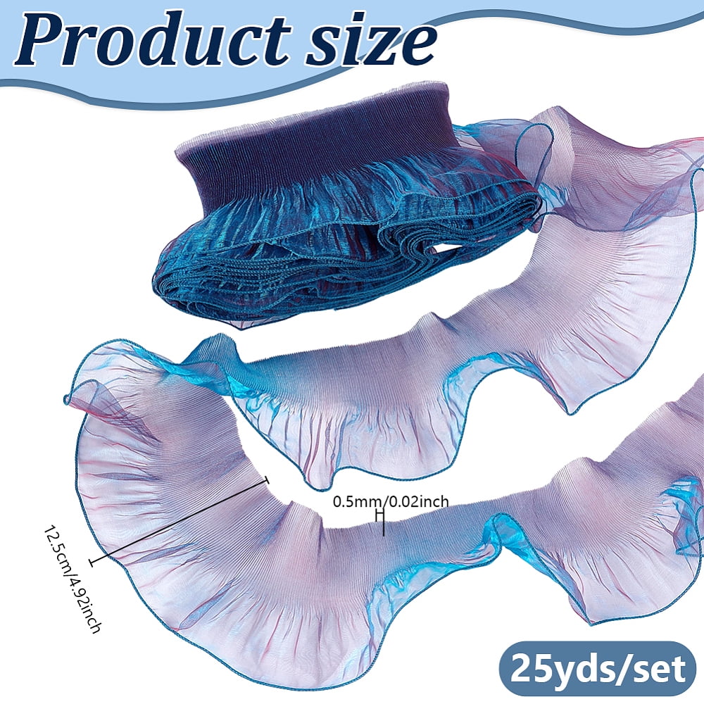 25Yards Polyester Organza Ruffled Pleated Lace Fabric Trim Thistle 4-7/8 inch(125mm)