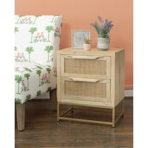 Powell Janie 2 Drawer Accent Cabinet, Natural Rattan and Gold Finish