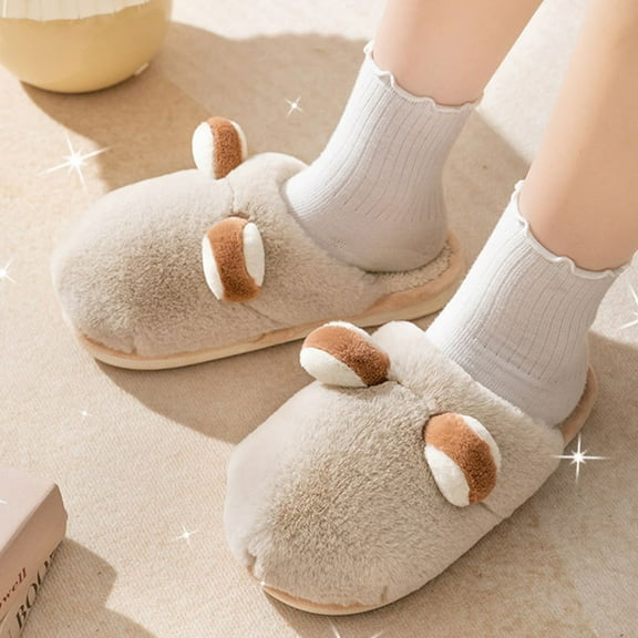 Weloille Women New Comfortable Home Cute Winter Cotton Slippers Couple Models Thick Bottom Warm Cotton Slippers Cute Womens House Slippers
