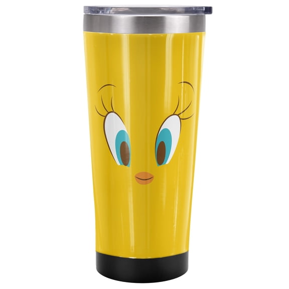 Looney Tunes Official Tweety Face 20 oz Travel Tumbler, Stainless Steel, Vacuum Insulated with Leak Resistant Slide-Lock Lid