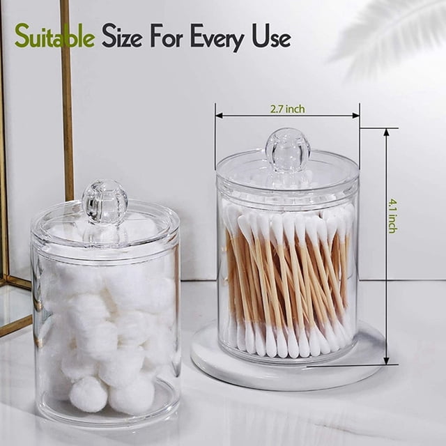 2X Distributeur de Porte-Qtip pour Boule de Coton, Pot d'Apothicaire en Coton avec Couvercles pour Rangement de Salle de Bain