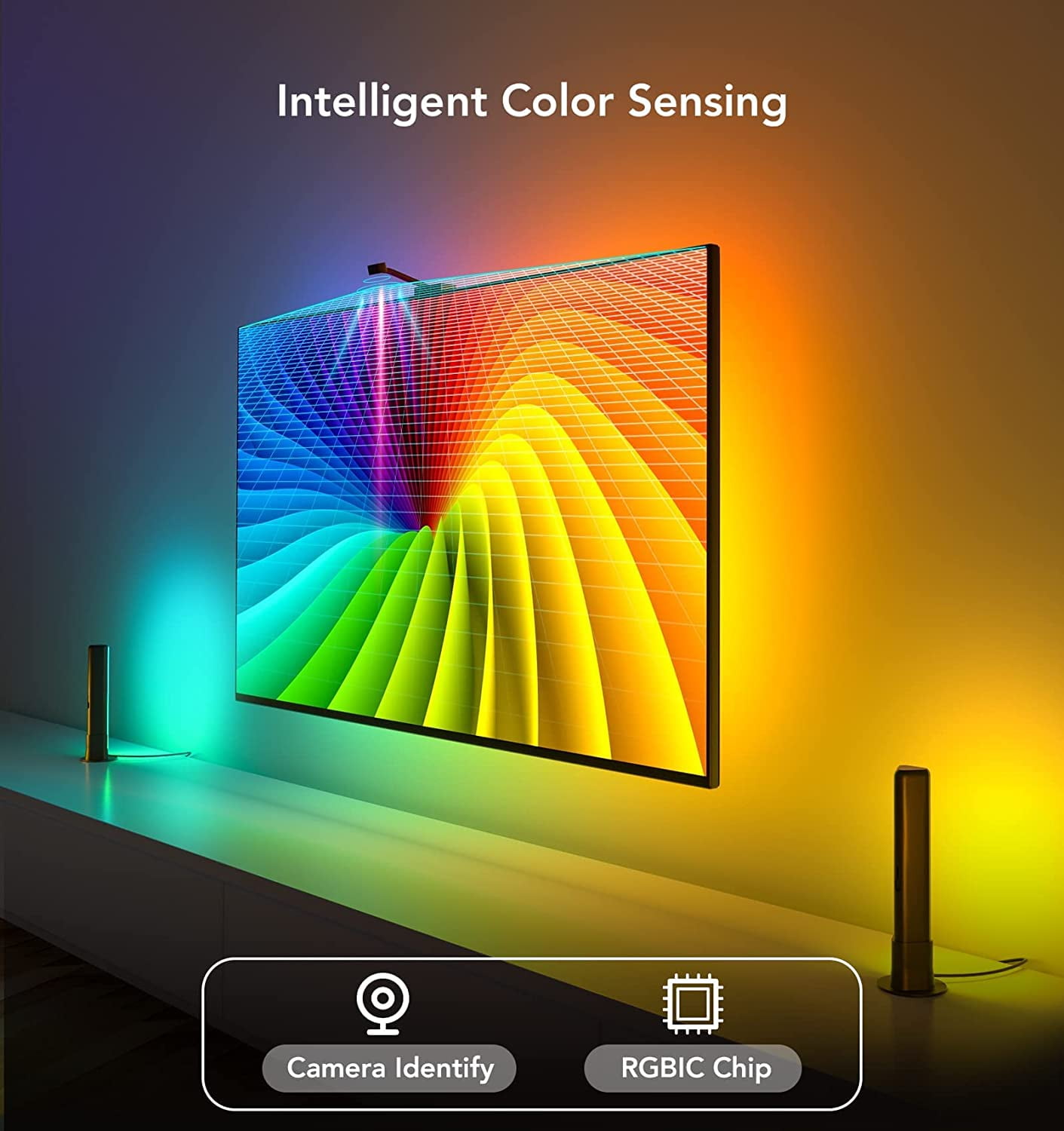 Govee T1 Pro RGBICWW TV Light Kit With Camera,1080p Color sense Camera, LED TV backlights, and 2 LED RGB light bars, Individual Control of LED Groups,Voice And APP Control,Home Theatre,55-65 Inch TVs