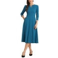 thumbnail image 1 of Vestido de trabajo para mujeres INSPIRE CHIC, corte A, mangas 3/4, vestido midi elegante, azul pavo real, XS, 1 of 6