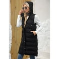 thumbnail image 4 of Defitshape Women's Long Puffer Vest Quilted Jacket Puffy Casual Coats Bubble Outerwear Cold Weather Hood Drawstring Sleeveless Knee Length Side Slit Top Black Medium, 4 of 5